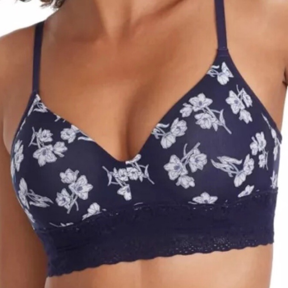 Natori Navy Floral Lace Bralette z